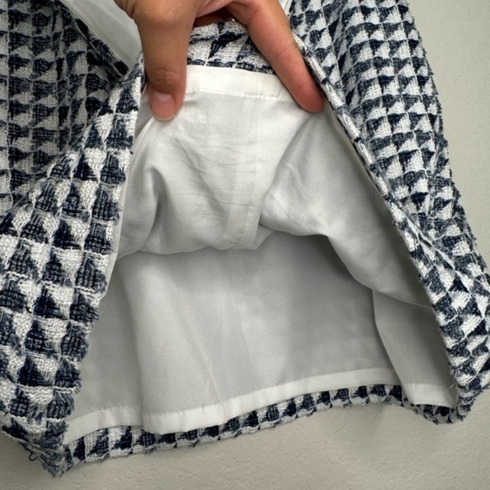 Loft Blue White Geometric Patterned Tweed Pencil Skirt Zipper Closure-‎ Sz 4 - Picture 5 of 7